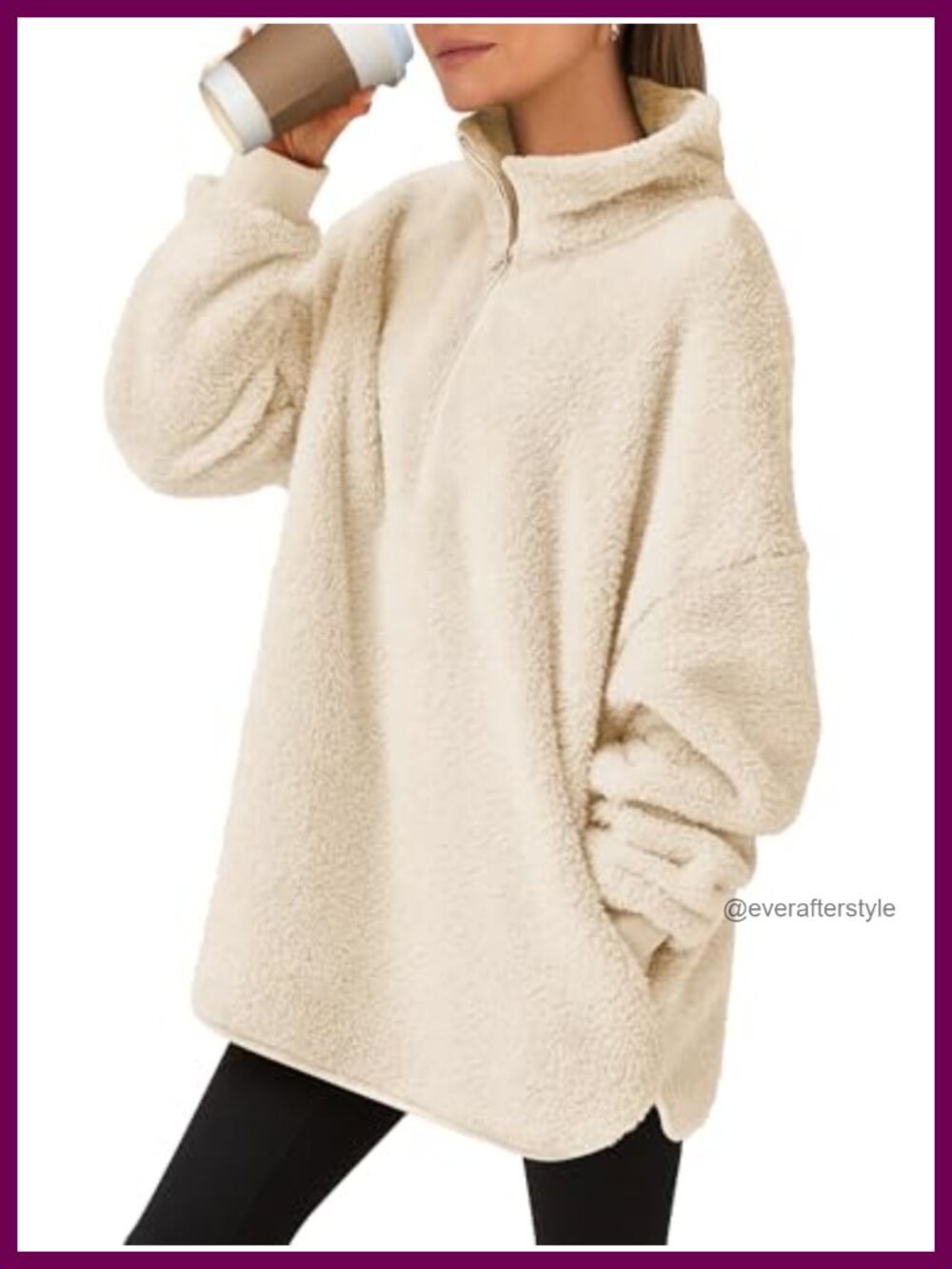 Fuzzy Sherpa Pullover Quarter Zip Oversized Sweatshirt Fleece